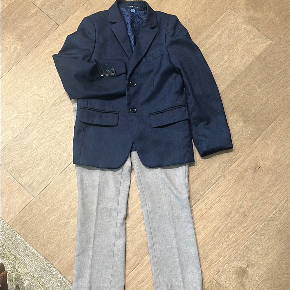 Andy and Evan's Boy Navy Blazer and Gray Pants Set